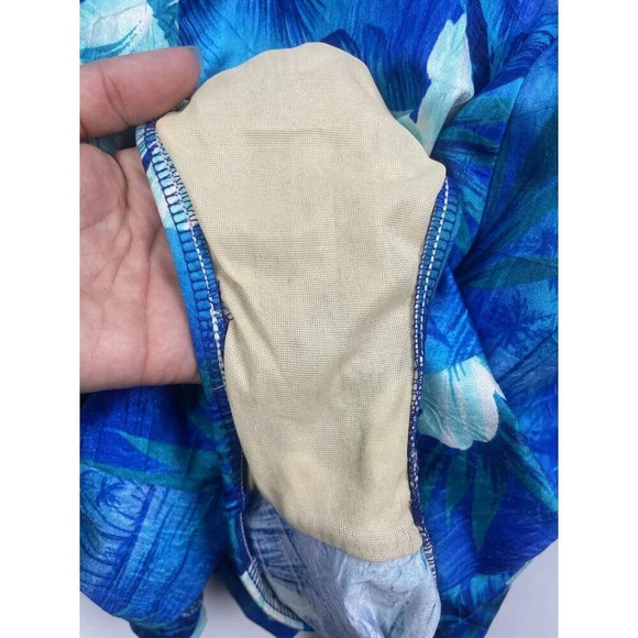 Vintage MAINSTREAM Blue Tropical Floral‎ One Piece Swimsuit Dress Size 10 - Picture 4 of 10